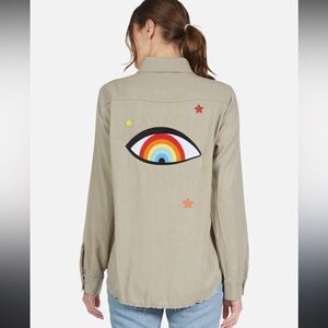 Lauren Moshi Evil Eye Rainbow Sloane Shirt button down casual shirt tan XS